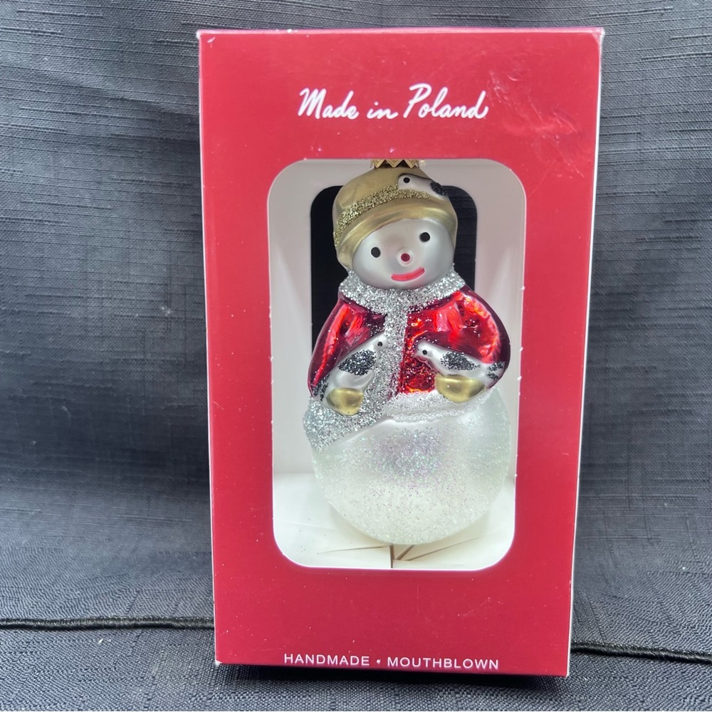 Christmas Ornament Poland Hand Painted Hand Blown Glass Christmas  VTG. Snowman